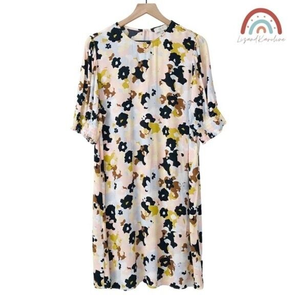 Loft Floral Smocked Short Sleeves Pastels Retro Modest Party Dress - Picture 1 of 10